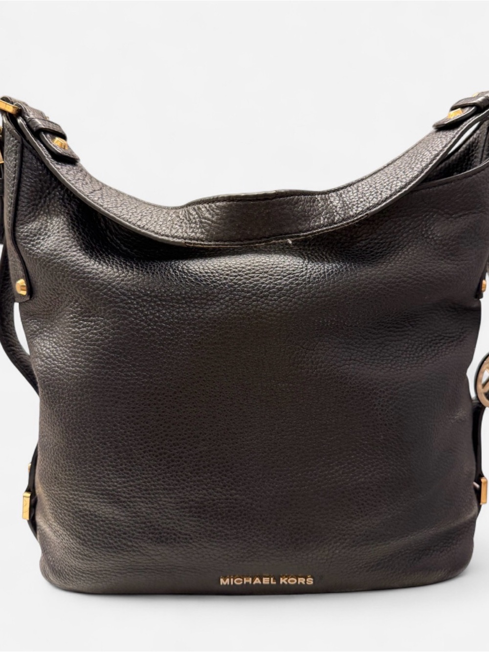 Michael Kors Black Pebbled Leather Shoulder Bag with Gold Accents